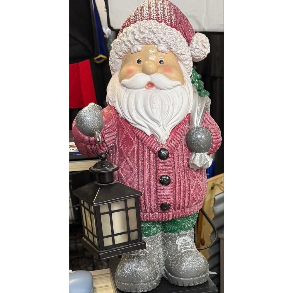 Santa Claus Papa Noel 5 Lb Ceramic Figurine Lantern Illuminates